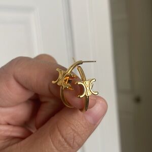 Celine Gold Triomphe Mini Hoop Earrings